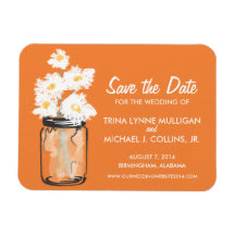 Mason Jar filled with White Daisies Save the Date Rectangle Magnets