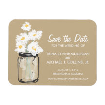 Mason Jar filled with White Daisies Save the Date Rectangular Magnet