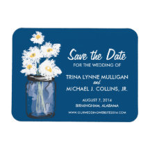 Mason Jar filled with White Daisies Save the Date Rectangle Magnet