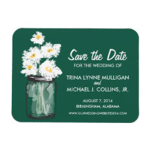 Mason Jar filled with White Daisies Save the Date Rectangle Magnets