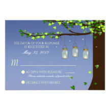 Mason Jar Fireflies Oak Tree RSVP Custom Announcements