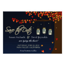 Mason Jar Fireflies Oak Tree Save the Date Personalised Invites