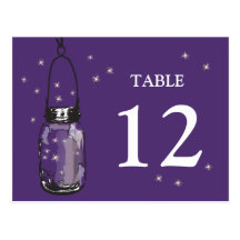 Mason Jar & Fireflies Table Card Postcards