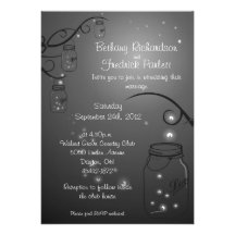 Mason Jar Firefly Wedding Invitation Black