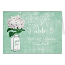 Mason Jar & Hydrangea Wedding Table Number Card