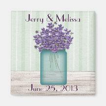 Mason Jar Violets Wedding Favor Magnet