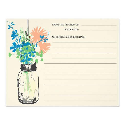 Mason Jar & Wildflowers Recipe Card Personalized Invitation