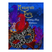 Masquerade Birthday Party Purple Red Blue Masks Custom Announcement