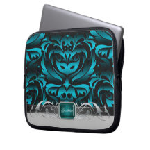 Masquerade Damask Teal & Black Laptop Sleeve