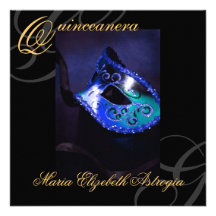 Masquerade Mask BLue Quinceanera Party Invitation