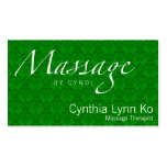 Massage Text on Green Damask Business Cards