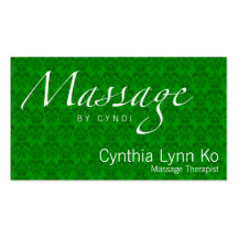 Massage Text on Green Damask Business Cards