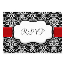 Matching RSVP Black/White Damask Red Ribbon Personalized Announcements