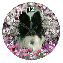 Matisse in Flowers - White & Black Papillon Dog wall clocks