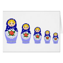 Matryoschka dolls blue greeting card