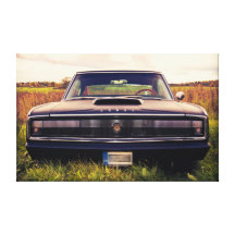 Matte Black 1966 Dodge Charger on Grass Gallery Wrapped Canvas