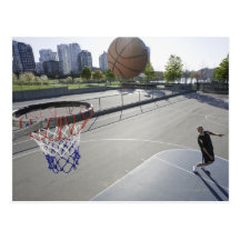 mature man shooting basketball postcards