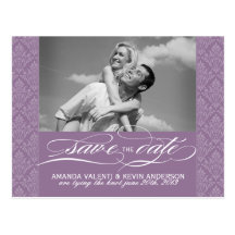 Mauve Damask Save the Date Post Cards