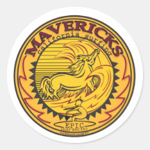 MAVERICKS CALIFORNIA SURFING ROUND STICKER