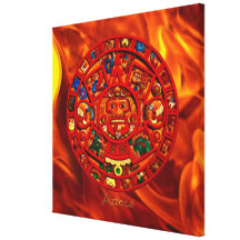 Mayan\Aztec Sun Calendar & Flames Art Print Canvas Print
