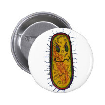 Mean Bacteria Cartoon Character Button