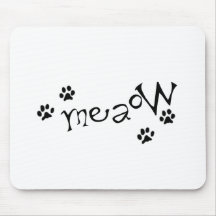 Meaow Animals Cats Pets Paws Letters Black White Mouse Pads