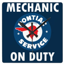 Mechanic on Duty sign. Pontiac Service version wall clocks