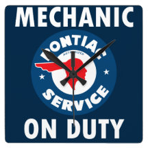 Mechanic on Duty sign. Pontiac Service version Square Wall Clock
