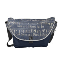 Mediaeval Music Manuscript, White on Dark Blue Courier Bag