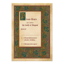 Medieval Illuminated Manuscript Wedding RSVP reply invitations