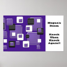 Megan's room, knock, purple black & white squares poster