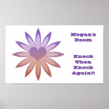 Megan's room, knock, purple & pink flower & heart print