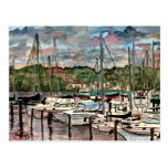 Melbourne Harbour Marina sail boats sailboat art Post Card
