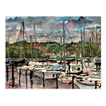 Melbourne Harbour Marina sail boats sailboat art Post Card