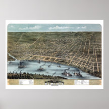 Memphis Tennessee Panoramic Map Bird's Eye View Print