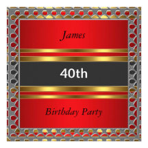 Men 40th Birthday Party Red Invitation