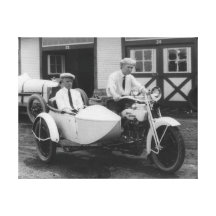 Men on Harley Davidson Motorcycle with Sidecar Canvas Print