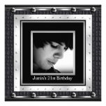 Mens 21st Birthday Party Black Metal Leather Personalised Invitation
