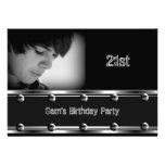 Mens 21st Birthday Party Black Metal Look Image Custom Invitation