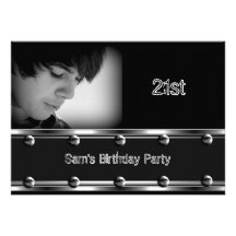 Mens 21st Birthday Party Black Metal Look Image Custom Invitation
