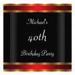 Men's 40th birthday Party  Black Red Art Deco Invite