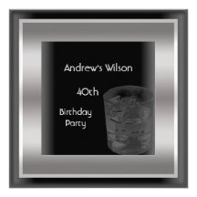 Mens 40th Birthday Party Elegant Black Silver Man Custom Invitation
