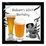 Mens 60th Birthday Party Retro Girl PINUP Beer Personalized Announcement