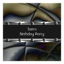 Mens Birthday Party Silver Metal Black Mans Announcement