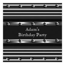 Mens Birthday Party Silver Metal Black Mans Invite