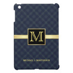 Men's Blue Plaid Monogram iPad Mini