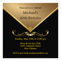 Men's Elegant Gold Black 60th Brithday Invitations