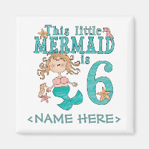 Mermaid 6th Birthday Refrigerator Magnets