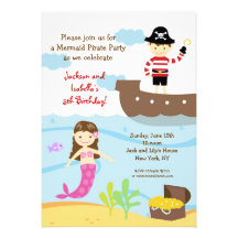 Mermaid and Pirate Birthday Party Invitations