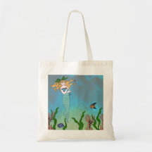 Mermaid and seal tote bag